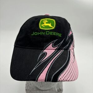 JOHN DEERE Women’s Hat Ball Cap Black Pink Flames Adjustable Strapback L/XL